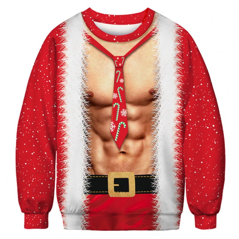 Christmas Men/Women Pullover Round Neck Funny Abdominal Muscle Print Sweatshirt Tops