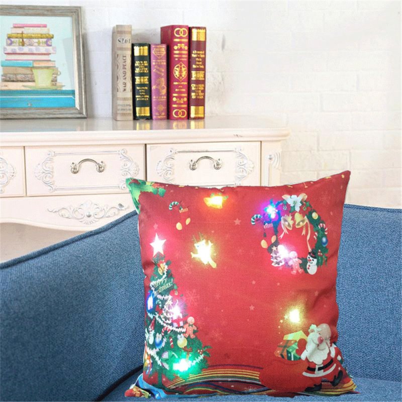 Christmas Pillow Cover with LED Lights Luminescent Cushion Covers Pillowcase for Christmas Supplies(without Pillow Inner)