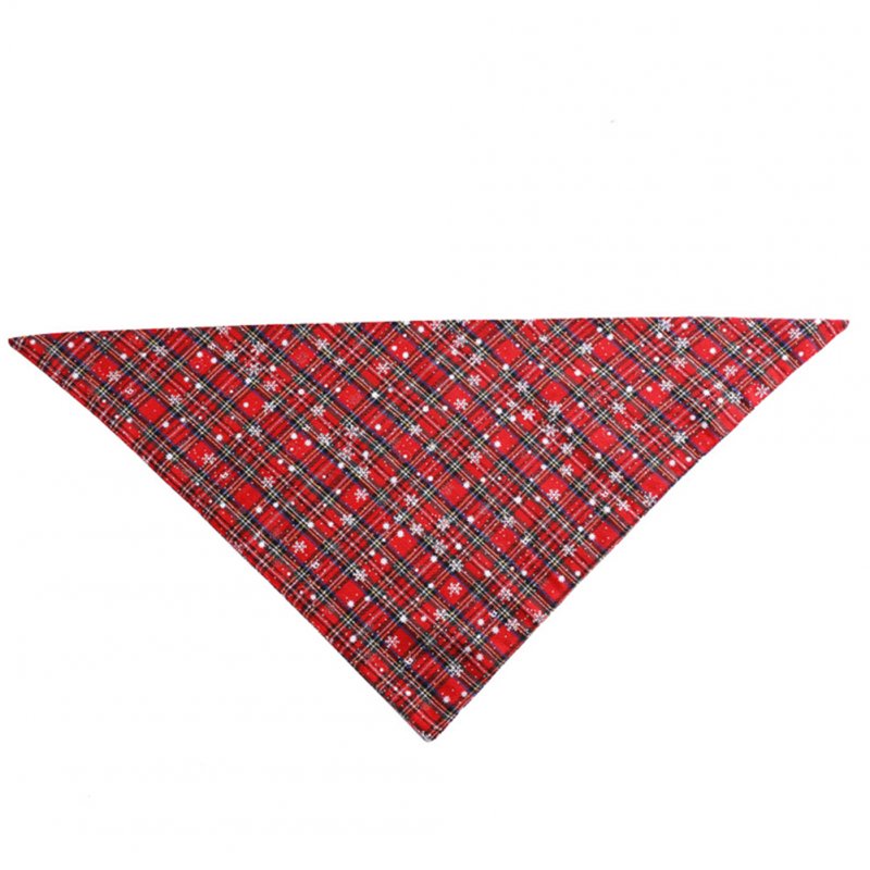Christmas Plaid Snowflower Printing Pet Scarf Triangular Bibs for Dogs Cats Red and white snowflakes_S