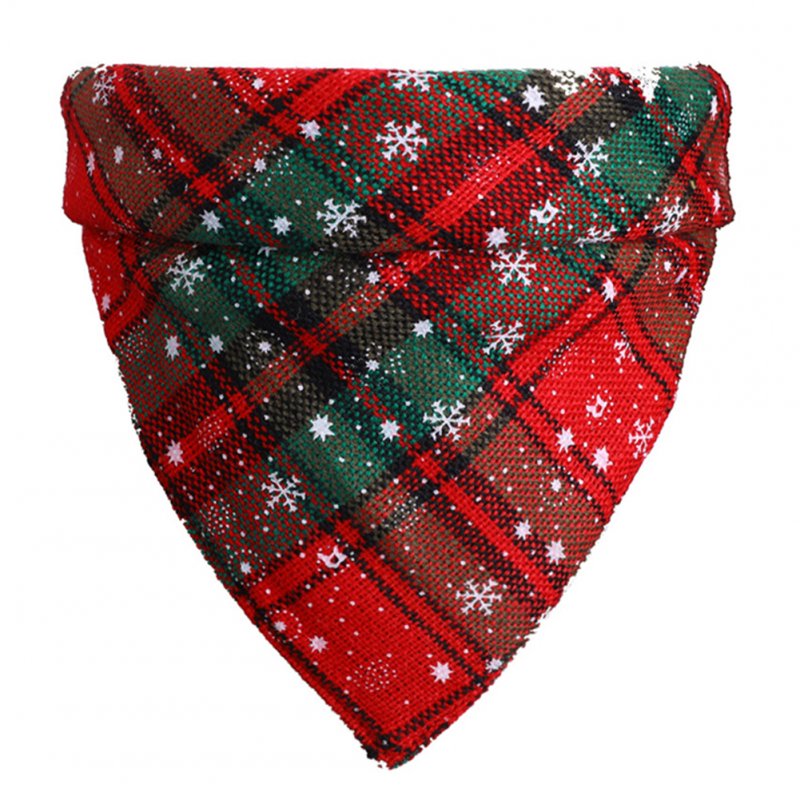 Christmas Plaid Snowflower Printing Pet Scarf Triangular Bibs for Dogs Cats Red and green snowflakes_L