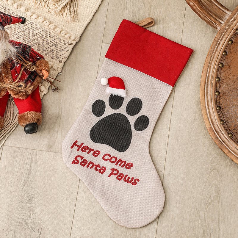 Christmas Stocking Dog Cat Paw Kids Gift Candy Bag For Christmas Decorations Pet socks small cap H e r e