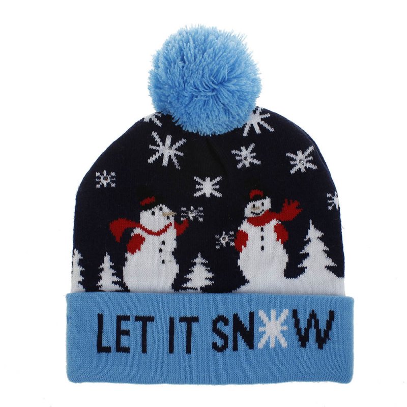 Christmas Style Knitted Hat with Pompon Decor for Kids Adults Gifts Elastic Hats LET snowman_Average size