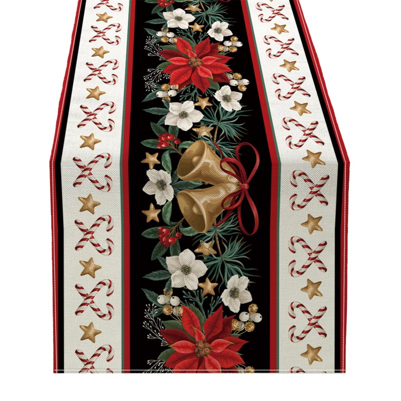 Christmas Table Runner Ornament Waterproof Non Fading Linen Fabric Table Cover