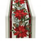 Christmas Table Runner Ornament Waterproof Non Fading Linen Fabric Table Cover