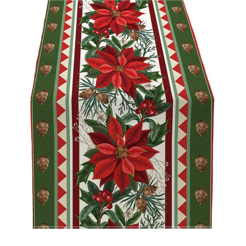 Christmas Table Runner Ornament Waterproof Non Fading Linen Fabric Table Cover