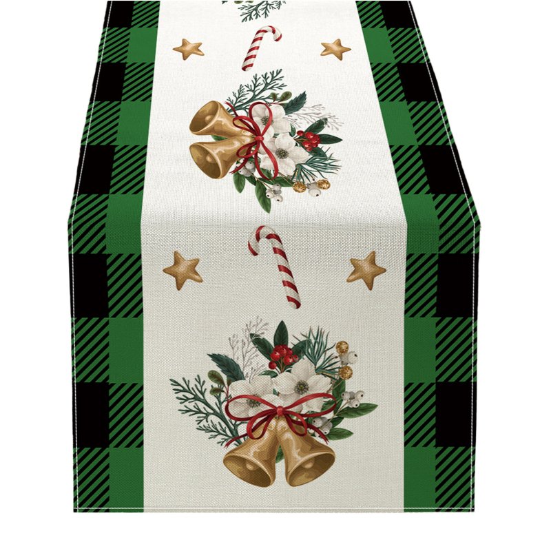 Christmas Table Runner Ornament Waterproof Non Fading Linen Fabric Table Cover