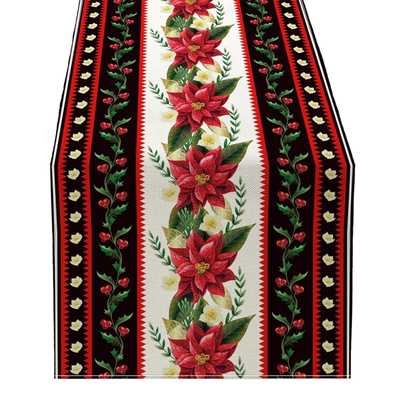 Christmas Table Runner Ornament Waterproof Non Fading Linen Fabric Table Cover