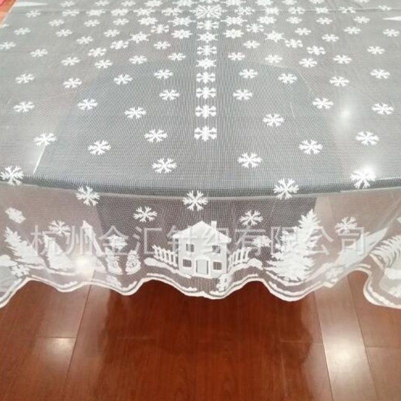 Christmas Tablecloth Snowflake Elk Lace Table Cloth Glass Table Cover Polyester Wedding Decoration white_Diameter 178cm round