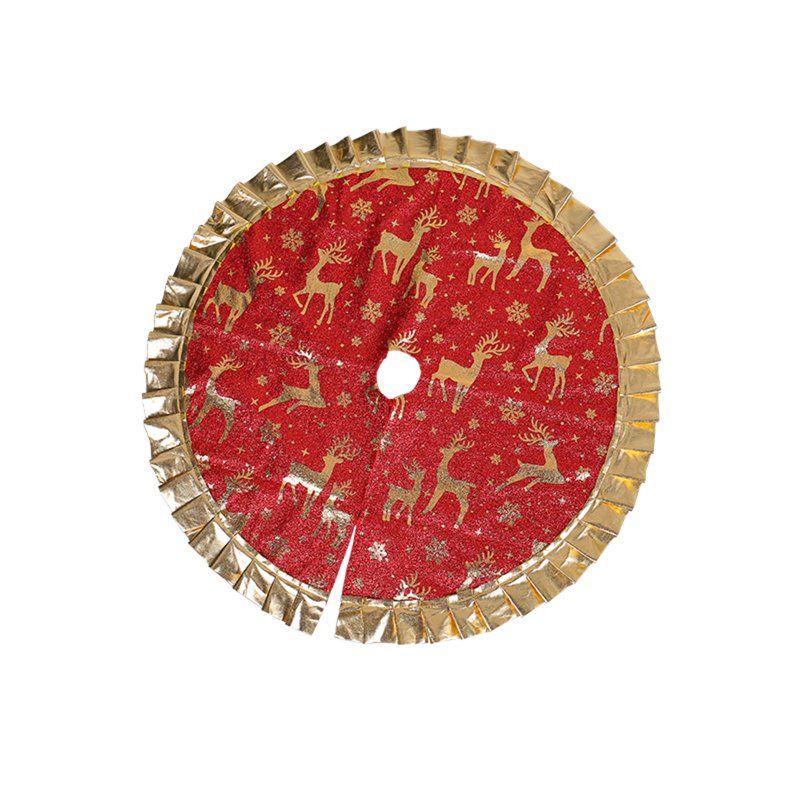 Christmas Tree Skirt 35.4 Inches Christmas Deer Snowflakes Pattern Christmas Tree Mat For Holiday Party Indoor Outdoor Decor N3-17 gold elk style