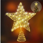 Christmas Tree Topper With LED Lights Spring-shaped Base 11.8'' x 9.85'' Hollow Star Tree Topper For Xmas New Year Holiday Decoration Silver