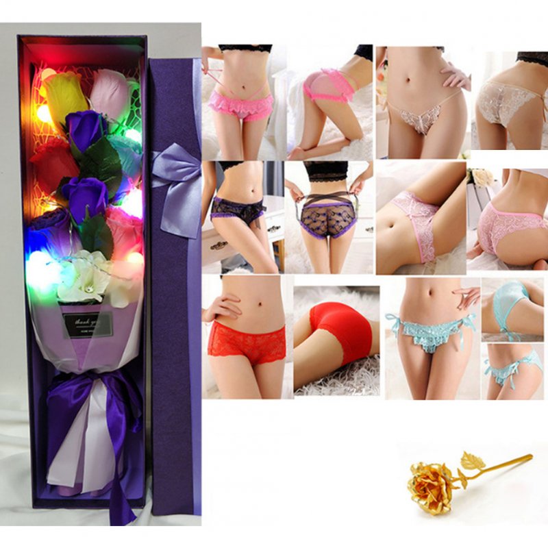 Christmas Valentine's Day Surprise Gift for Wife Girlfriend Birthday Gift Rose Underwear Bouquet Gift Box Add light-own 2 AA batteries (90-105 kg)