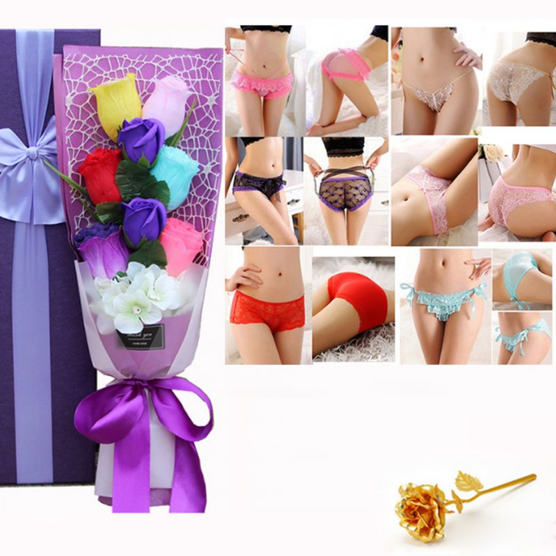 Christmas Valentine's Day Surprise Gift for Wife Girlfriend Birthday Gift Rose Underwear Bouquet Gift Box 6-color bouquet purple box (90-105 kg)