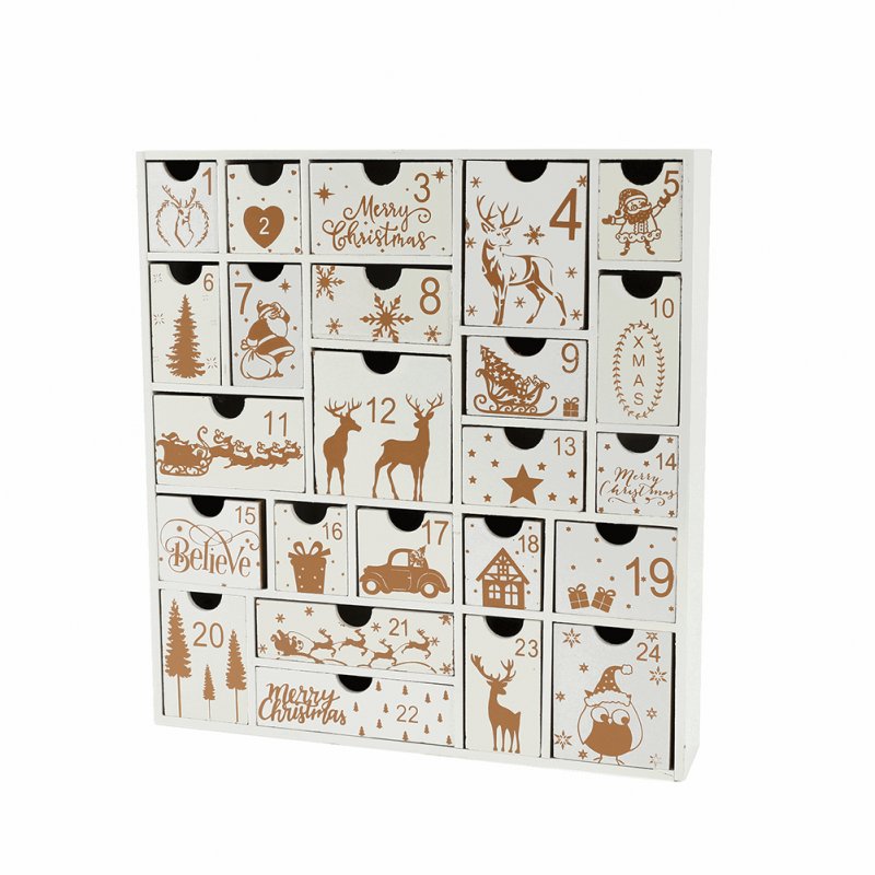 Christmas Wooden Advent Calendar With 24 Drawers Countdown To Christmas Decoration Calendar Ornament Xmas Gift For Kids White