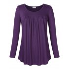 Clearlove Women Scoop Neck Pleated Top Blouse Long Sleeve Tunic Shirt