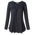Clearlove Women Scoop Neck Pleated Top Blouse Long Sleeve Tunic Shirt Dark grey 2XL