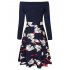 Clearlove Women s Boat Neck Long Sleeve Vintage Casual Floral A Line Party DressSMWX