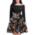 Clearlove Women s Boat Neck Long Sleeve Vintage Casual Floral A Line Party DressSMWX