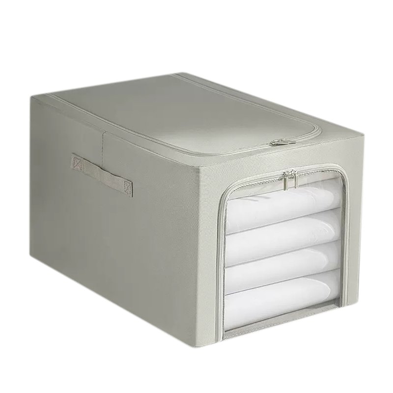 Clothes Storage Bins, Large Storage Bags With Zipper, Transparent Window, Metal Frame, Durable Handle Foldable Closet Sweaters Organizers For Bed Sheets, Clothing Dolomite gray 47*35*30cm