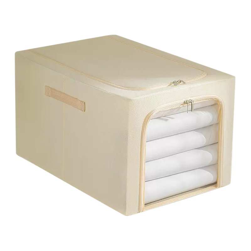 Clothes Storage Bins, Large Storage Bags With Zipper, Transparent Window, Metal Frame, Durable Handle Foldable Closet Sweaters Organizers For Bed Sheets, Clothing Khaki 53*35*30cm