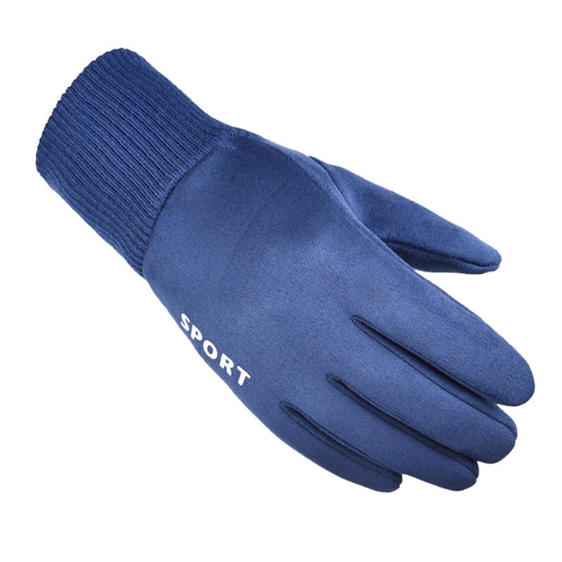 Cold-proof Gloves Windproof Ski Anti Slip Winter Gloves Cycling Fluff Warm Gloves For Touchscreen blue_One size