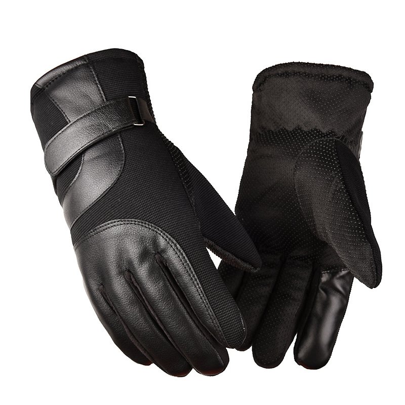 Cold-proof Motorcycle Gloves Anti Slip Winter Reflective Windproof Gloves Cycling Fluff Warm Gloves For Touchscreen black_L