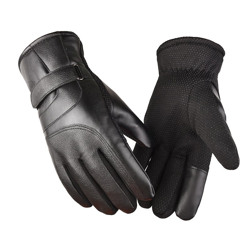 Cold-proof Motorcycle Gloves Anti Slip Winter Reflective Windproof Gloves Cycling Fluff Warm Gloves For Touchscreen Full leather black_L