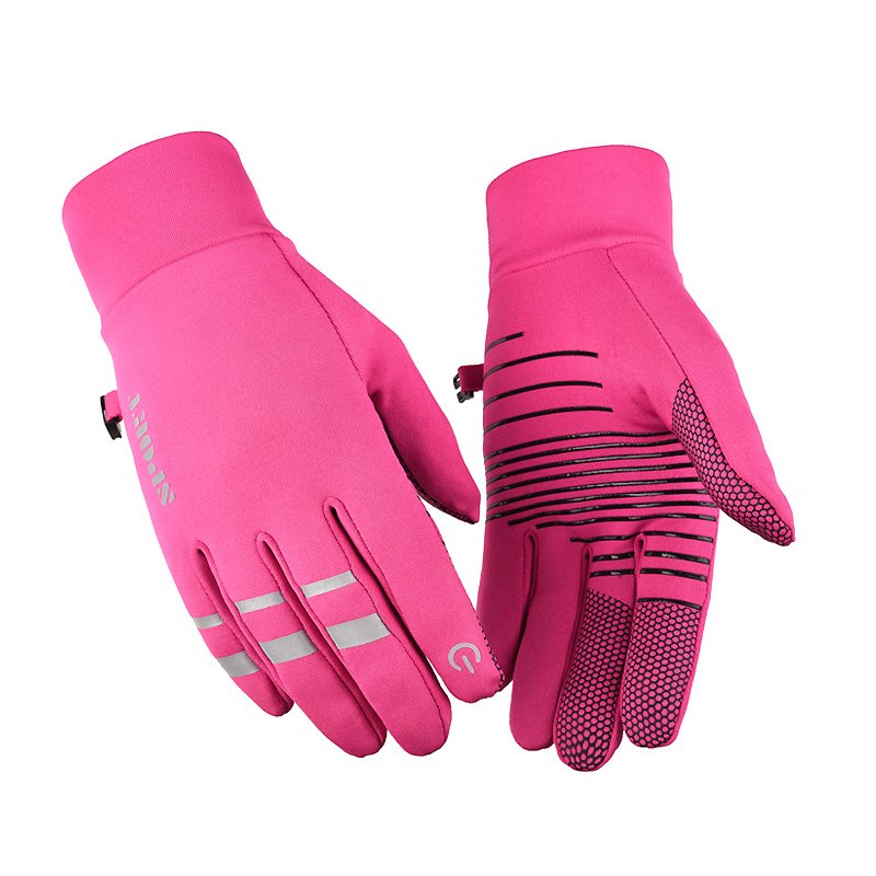 Cold-proof Ski Gloves Anti Slip Winter Reflective Windproof Gloves Cycling Fluff Warm Gloves For Touchscreen Pink_M