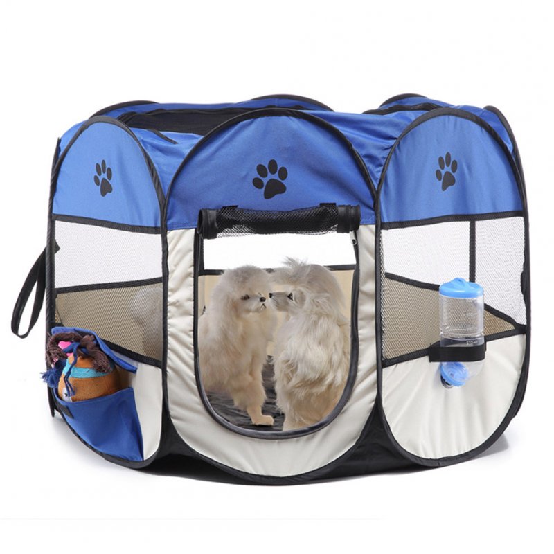 Collapsible Pet Octagonal Tent Pet Octagonal Fence Oxford Cloth Pet Octagonal Cage Cat Dog Cage Pet   Blue and white_S
