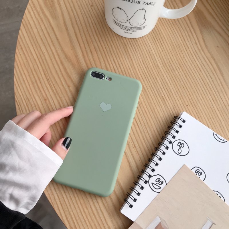 Color Painted Heart-shaped Phone Case for iPhone X/XS,XR, XS max for iPhone Series Candy Color Non-slip Shockproof TPU Full Protective Case  green
