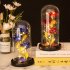 Colored  Roses  Ornaments 3 Flowers Glass covered Gold leaf Artifical Roses Luminous Led Night Light Creative Valentine Day Gifts Log Blue Flower