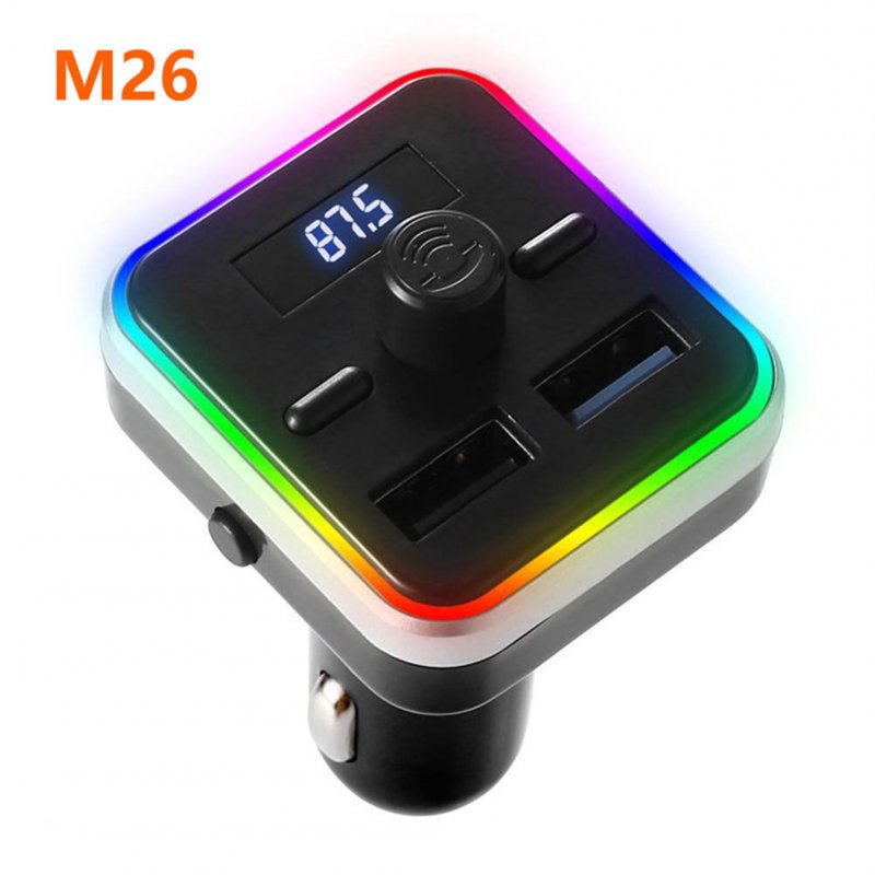 Colorful Lights Car  Fm  Transmitter V5.0 Bluetooth-compatible Wireless Handsfree Calling Dual Usb Charger Mp3 Music Player M26 black