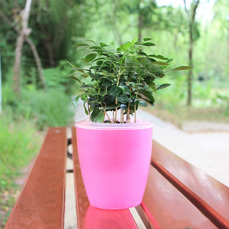 Colorful Self Watering Round Planter Flower Pot Home Garden Decor Professional Green Plant Vase Translucent pink_Big (M7)