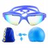 Colorful Swimming Cap Diving Goggles Silicone Ear Plug Set Professional Swimming Accessories Lake blue  three piece set 