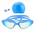 Colorful Swimming Cap Diving Goggles Silicone Ear Plug Set Professional Swimming Accessories Lake blue  three piece set 