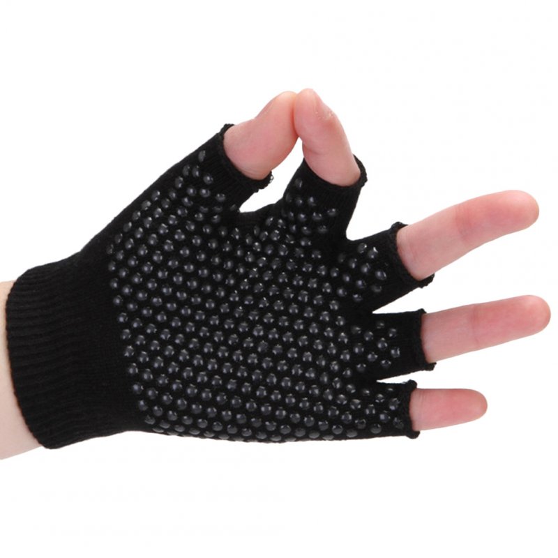 Comfortable Breathable Semi-finger Yoga Gloves Professional Non Slip Cotton Riding Gloves for Training & Workouts Black_one size