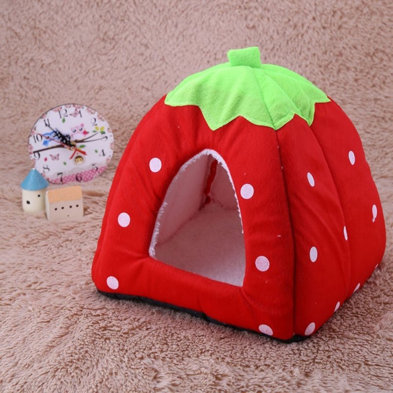 Comfortable Plush Sleeping Nest Soft Cage for Pet Cats Dogs Red strawberry_M