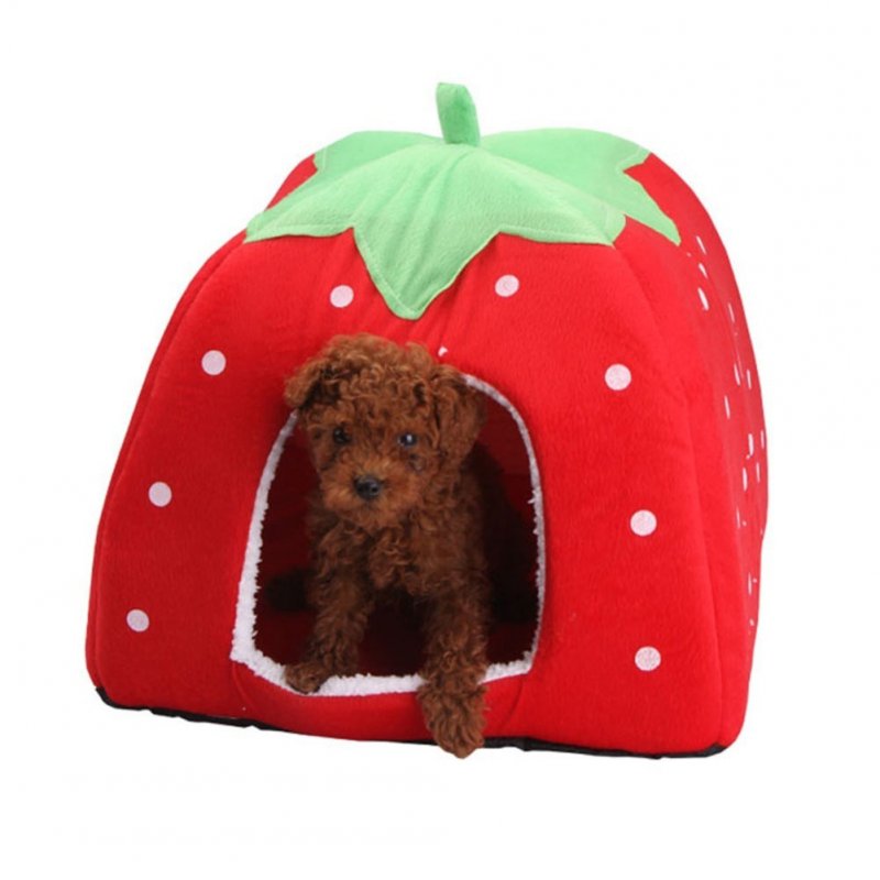 Comfortable Plush Sleeping Nest Soft Cage for Pet Cats Dogs Red strawberry_L