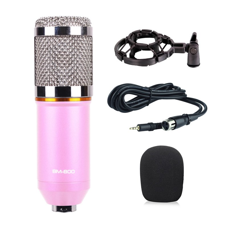 Computer Microphone 3.5mm Wired Condenser Sound Microphone for Recording Braodcasting  Pink_plastic Bracket