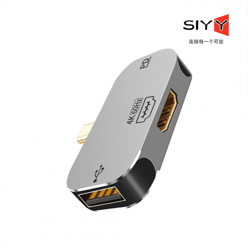 Connector Metal Type C To Hdmi-compatible PD USB 2.0 3 In 1 Adapter Grey