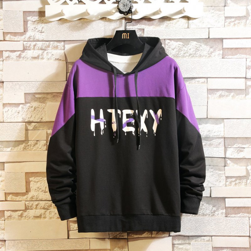 Contrast Color Hoodies Sweater with Letters Decor Casual Loose Pullover for Man black_L