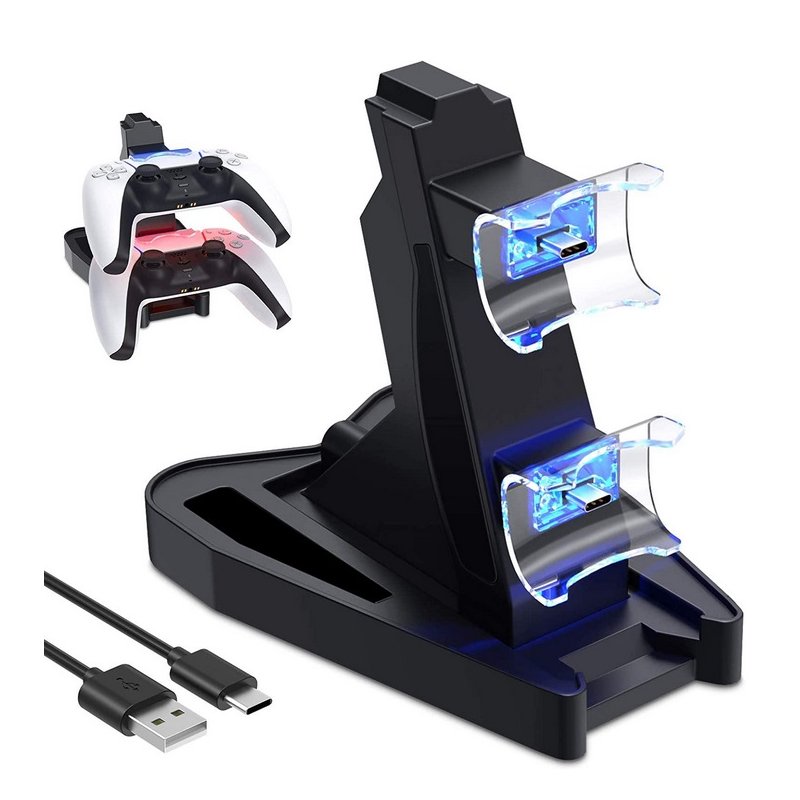 Controller Charger for PS5  Double USB Fast Charging Docking Station Stand & LED Indicator for PS 5 Controllers black