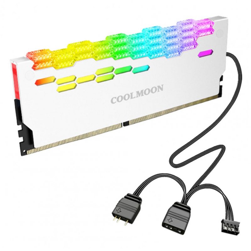 Coolmoon Ra-2 Ram Cooler High Efficiency 5v Argb Memory Module Heat Sink Light Effect Desktop Computer Memory Cooler White