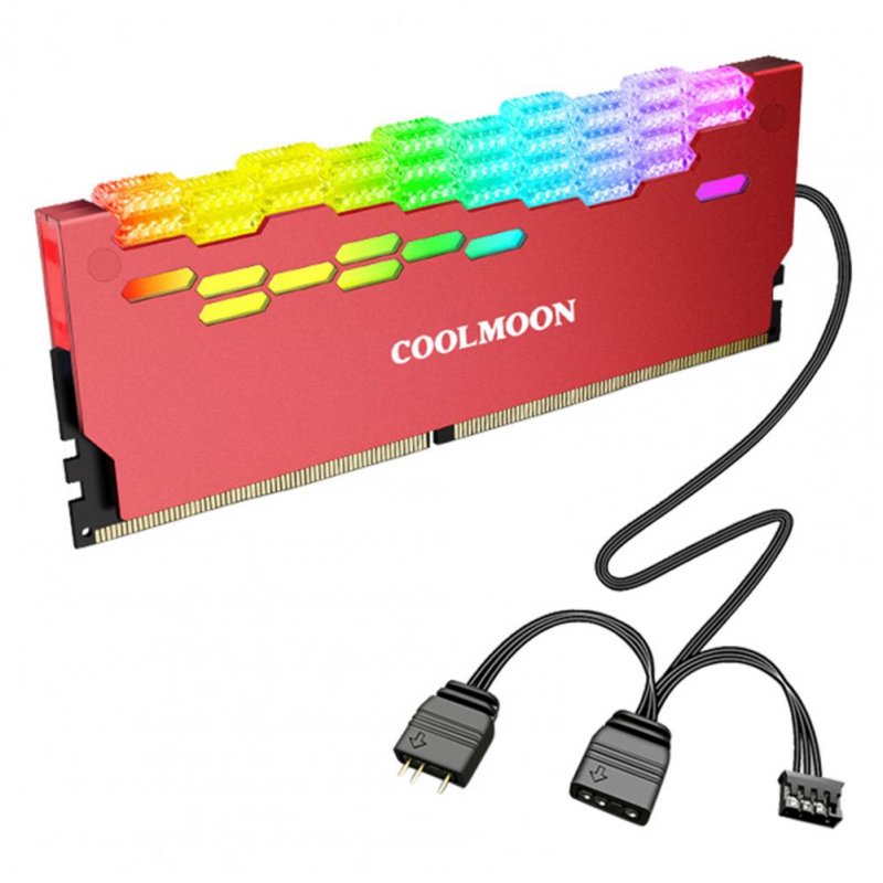 Coolmoon Ra-2 Ram Cooler High Efficiency 5v Argb Memory Module Heat Sink Light Effect Desktop Computer Memory Cooler red