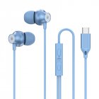 Copper Driver Hifi Sports Headphones In-ear Type-c Wire-controlled Earphones Bass Music Headset for MP3 Phone blue