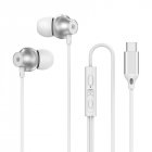 Copper Driver Hifi Sports Headphones In-ear Type-c Wire-controlled Earphones Bass Music Headset for MP3 Phone White