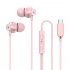 Copper Driver Hifi Sports Headphones In ear Type c Wire controlled Earphones Bass Music Headset for MP3 Phone pink