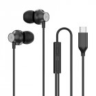 Copper Driver Hifi Sports Headphones In-ear Type-c Wire-controlled Earphones Bass Music Headset for MP3 Phone black