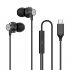 Copper Driver Hifi Sports Headphones In ear Type c Wire controlled Earphones Bass Music Headset for MP3 Phone black