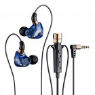 Corded Headphones Hd Microphone 3.5mm Jack Wired Headset Earbud With Ear Hook For Live Singing Recording Blue 1.2 meters