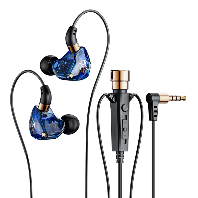 Corded Headphones Hd Microphone 3.5mm Jack Wired Headset Earbud With Ear Hook For Live Singing Recording Blue 3 meters